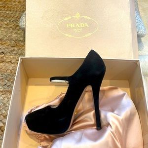 Women’s Prada Mary Jane black suede heels